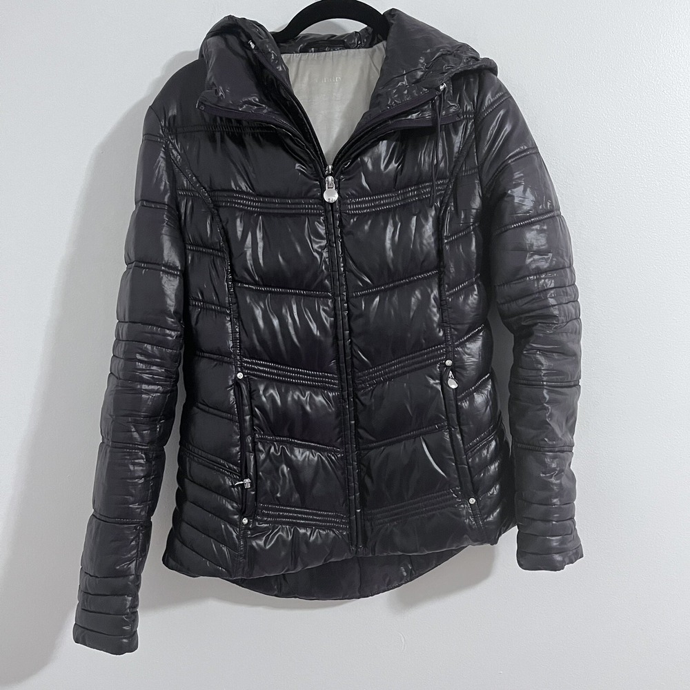 Laundry By Shelli Segal Plum Puffer Jacket Size XS Quilted Built Vest Dark Hood
